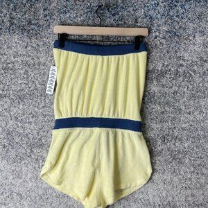 Urban Outfitters Out From Under Romper Womens Small Yellow Blue Terry Strapless